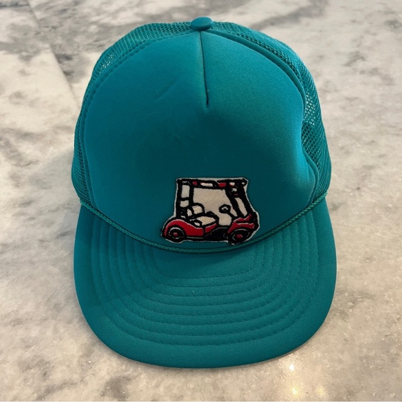 Golf Cart Ball Cap Green With Home Sewn On Golf Cart - Picture 1 of 9